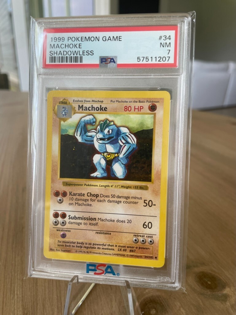 Machoke #34 Base Set Shadowless - Pokemon Card Game 1999 WOTC - PSA 7 NM