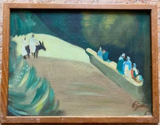 ::OIL PAINTING ESCAPE FROM EGYPT DONKEY ANTIQUE SIGNED FRAME ORIENT DESERT AFRICA OIL