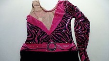 DANCE COSTUME Hot Pink  Black Leotard Print Rhinestones Adult Sz 12 - 14
