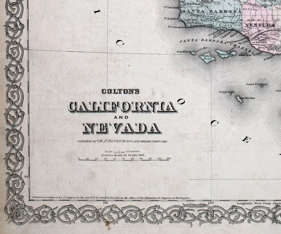 1874 Colton Atlas mapa Califórnia e Nevada São Francisco Los Angeles Las Vegas EUA - Imagem 3 de 4