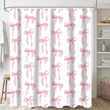 Pink Shower Curtain Fabric Bow Cute Shower Curtain for Bathroom Decor Aesthet...