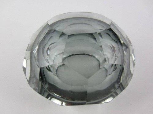 Large geometric murano 10 facet grey sommerso honeycomb art glass bowl 1.8kg - Picture 8 of 10