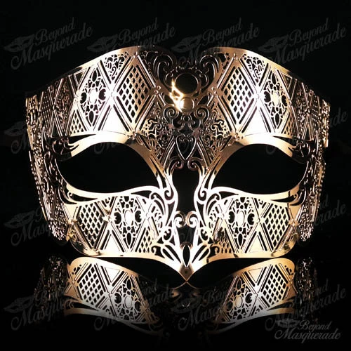Mens Masquerade Mask Minimalist Filigree Light Metal Venetian Mardi Gras [Gold] - Image 2 of 4