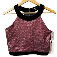 Ob.sess Isabela Moner Sequin Halter Crop Top Size XS Burgundy Style 5189450