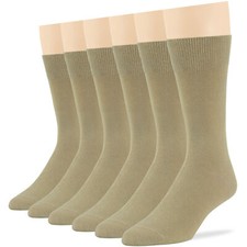 Men's Cotton 6 Pack Dress Business Comfy Big &Tall Crew Socks XLarge 13-15 Khaki