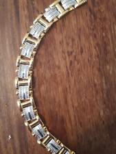 Fancy Mens 14K Yellow Gold Over Brass 0.02 CTW Diamond 7.5 Inch Designer Bracele