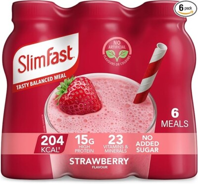 SLIMFAST Ready To Drink Shake | Mahlzeitenersatz Erdbeere 6 x 325ml Multipack