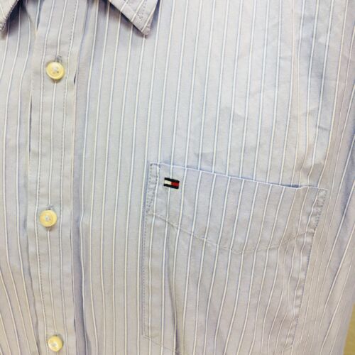 TOMMY HILFIGER Mens XL 17.5-18 Blue Striped LS Flag Button Down Dress Shirt B10 - Picture 5 of 10