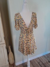 Free People Floral Print Mini Dress Yellow size Med NWT $98