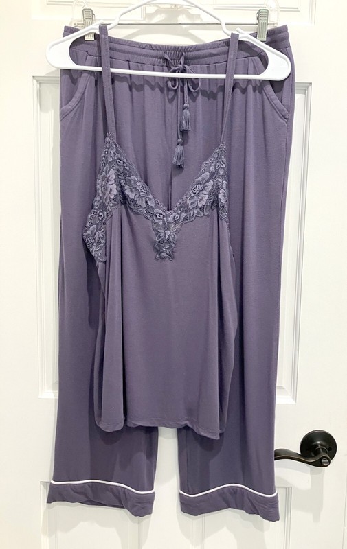 Nordstrom Lingerie  Pajama Set Camisole W/ Pants Lace Trim Blue Size M