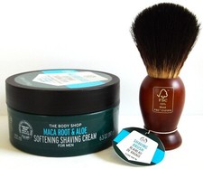 The Body Shop MACA ROOT  ALOE Softening Shaving Cream  Brush, 6.3 oz., NEW
