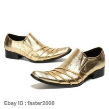 Men's Fashion Pointy Toe Ruched Gold Leather Shoes Youth Party Dress Shoes Sz