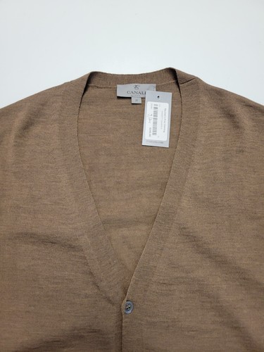New $345 Canali 100% WOOL Cardigan Button Sweater Men's 2XL XX-LARGE EU 58 Brown - Picture 5 of 6
