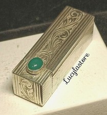 30's Vintage Italy Firenze Floral 800 SILVER LIPSTICK CASE Jade Cabochon