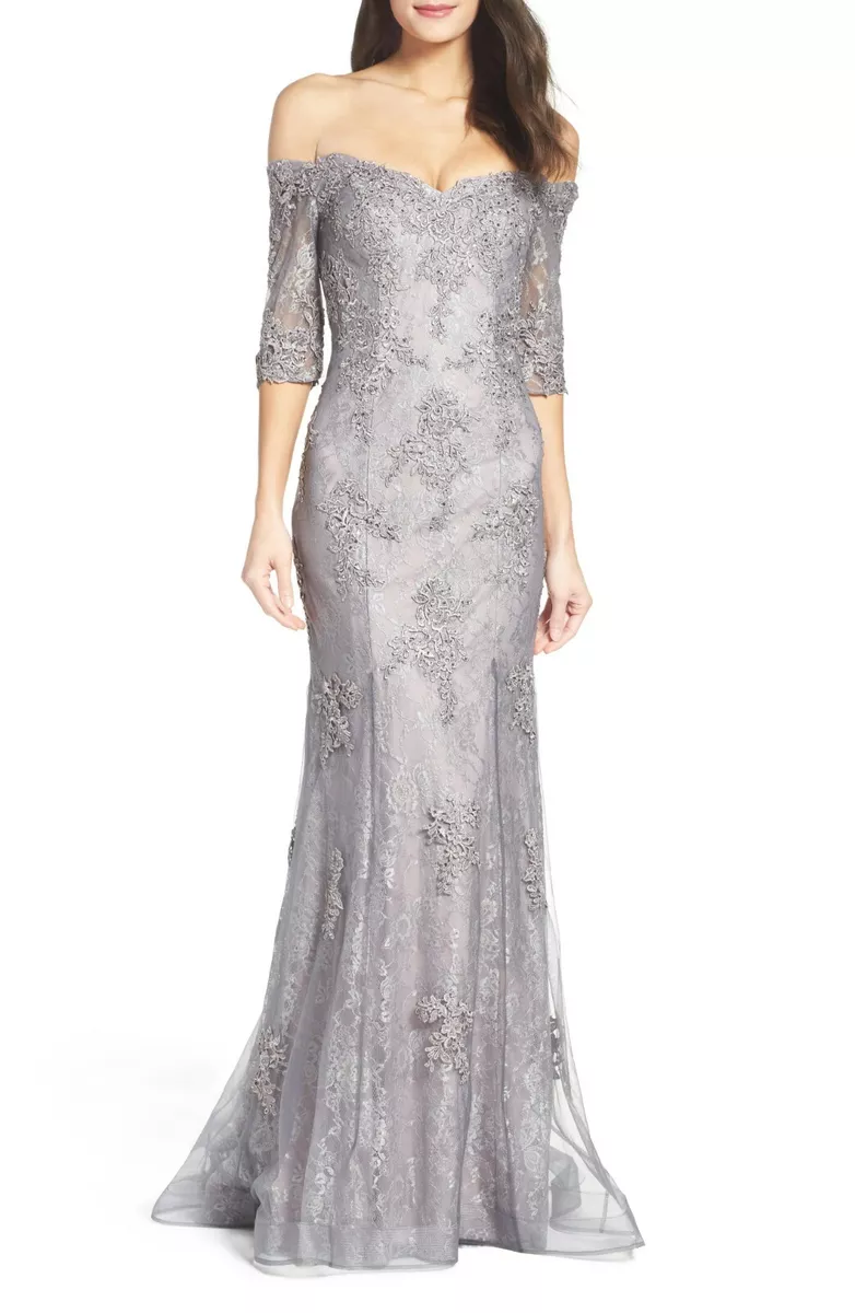 La femme off shop the shoulder lace gown