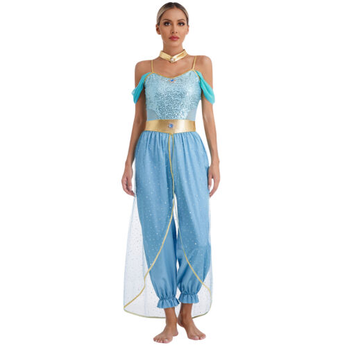 Womens Costume Metallic Dancewear Sleeveless Belly Performance Cosplay Sequin - Picture 30 of 44