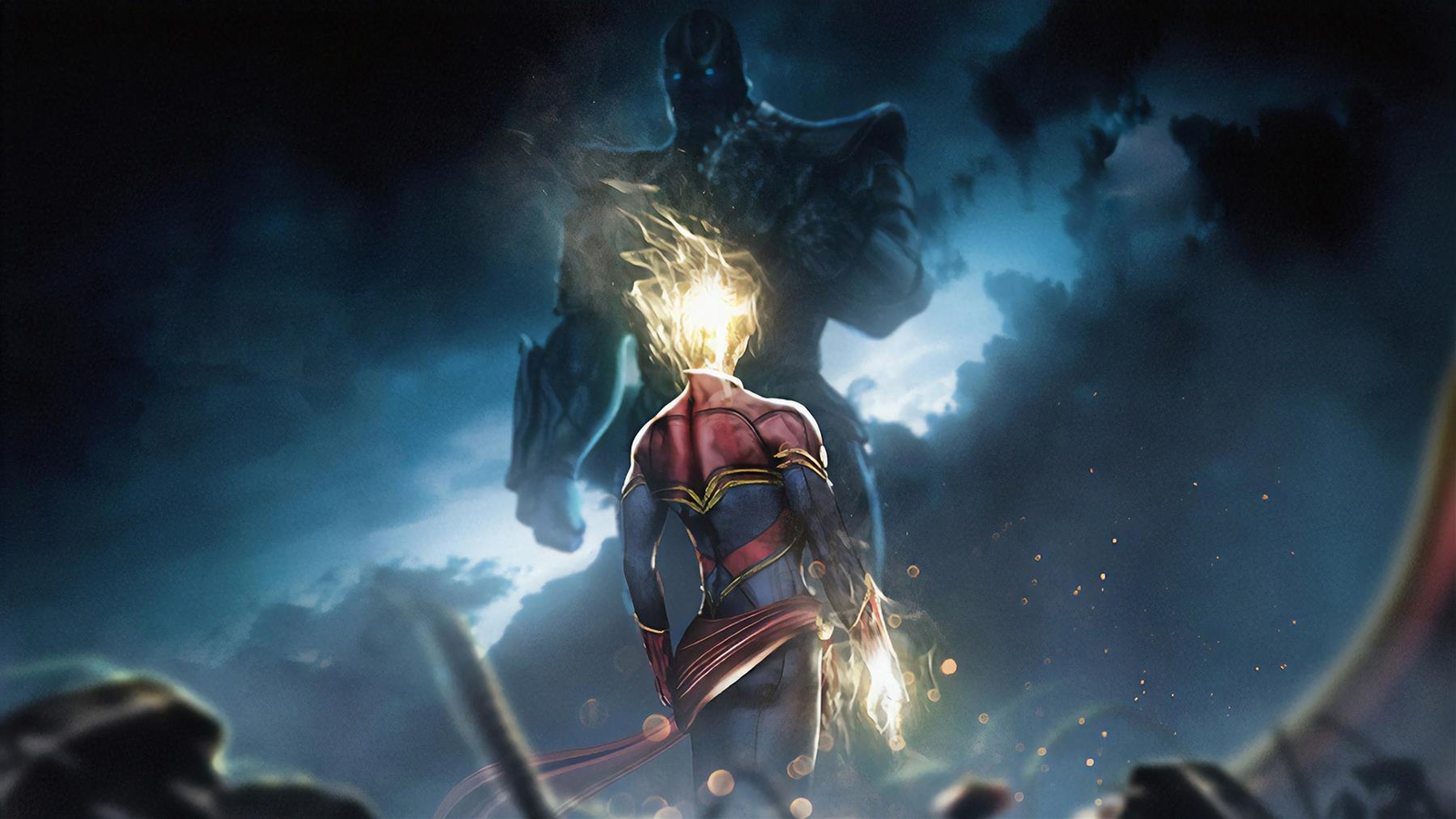 Captain Marvel vs Thanos Metal Art Print Comics Poster 8in x 12in Lot Up