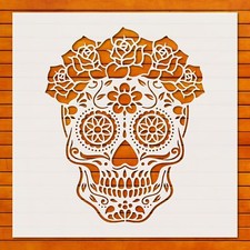 Reusable Sugar Skull Stencil Template Reusable for Wall Art, DIY Crafts, FabricS