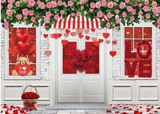 Valentine's Day Backdrop 7x5ft Pink Rose Flower Brick Wall Background