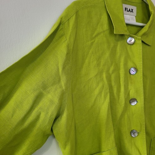 FLAX Women’s 100% Linen Blazer Pearl Button Long Sleeve Pocket Green Size M - Picture 4 of 7