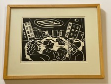 John Martin Woodcut Print Urban Modernist  Rare Expressionist Abstract Listed