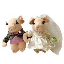 Vtg Russ Berrie Pig Bride Groom Plush Stuffed Animals 7" Wedding Just Married