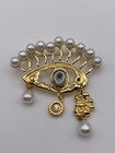 Pin Gold Tone Faux Pearl Eye Brooch