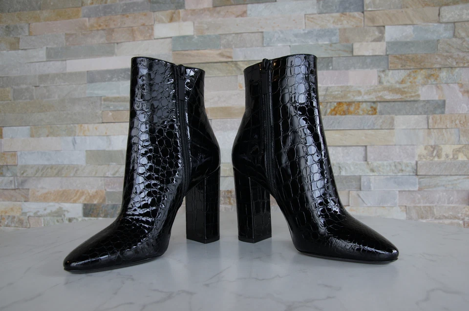 Saint Laurent Talla 37 Botines Cocodrilo Negro Antiguo - Imagen 3 de 4