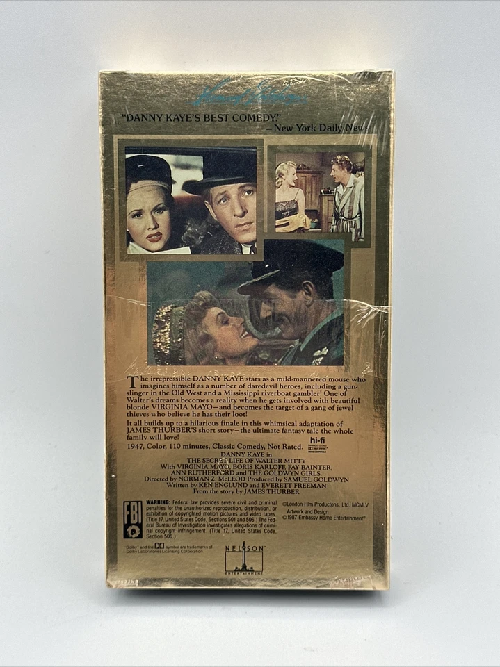 THE SECRET LIFE OF WALTER MITTY 1947 VHS CLASSIC Watermark Danny Kaye SEALED NOS - Image 2 of 4