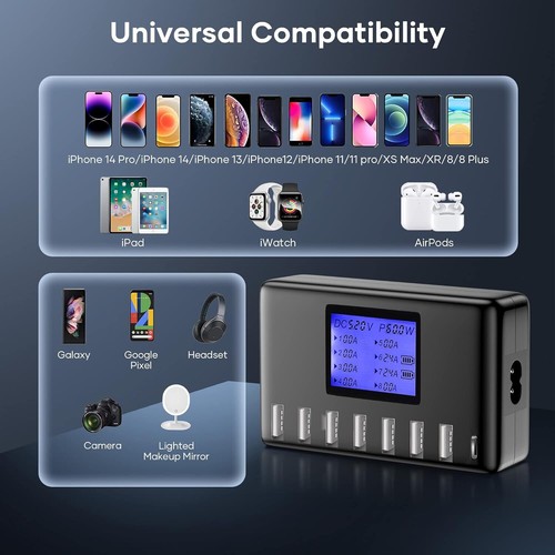 Estación de Carga USB 60W 8 Puertos USB Hub de Carga 12A USB Estación de Carga c - Imagen 5 de 7