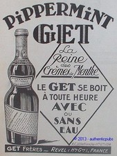 PUBLICITE PIPPERMINT GET LIQUEUR LA REINE DES CREMES DE MENTHE DE 1924 FRENCH AD