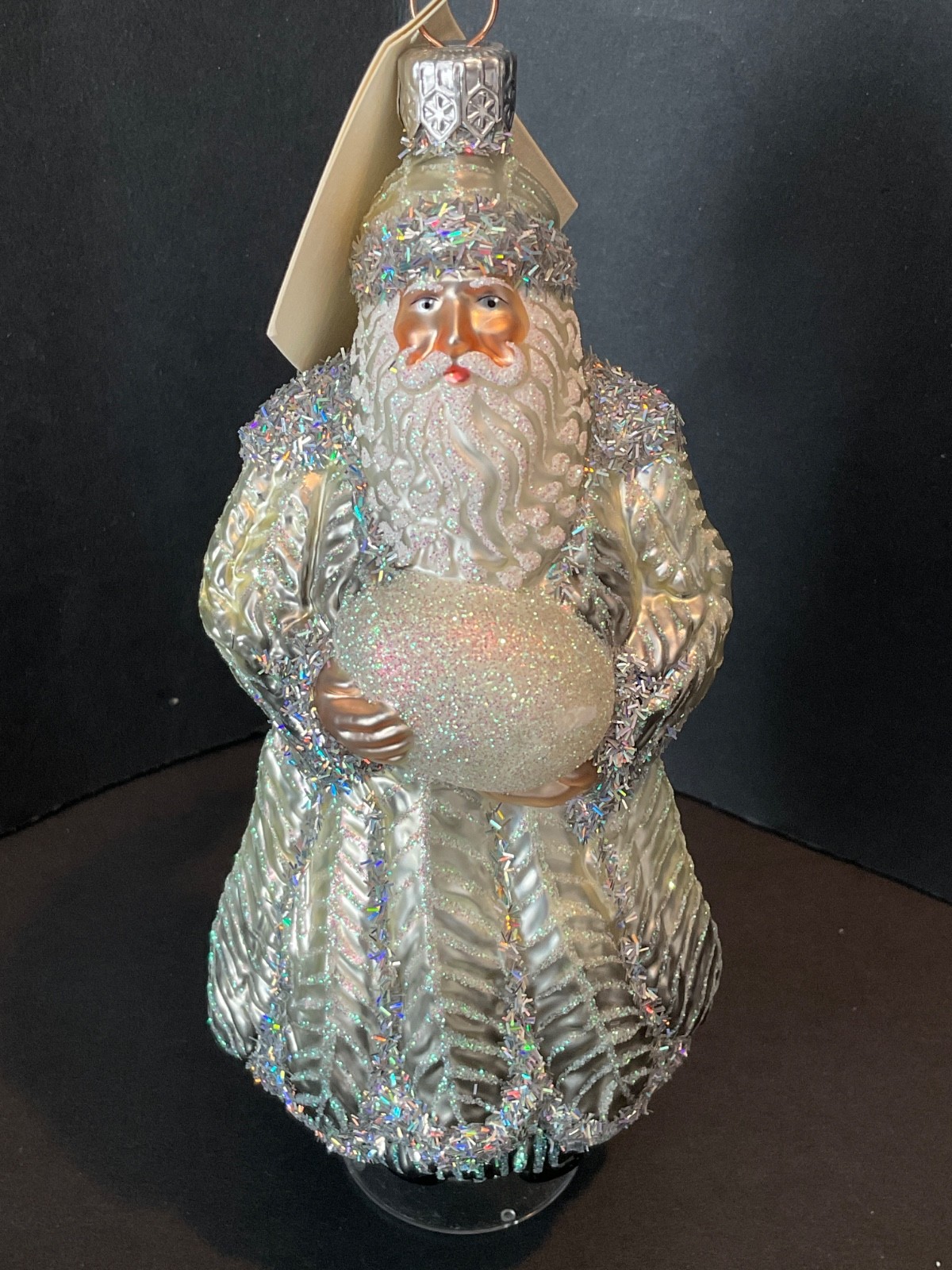 Patricia Breen Ornament PLUMED CLAUS SANTA PLATINUM #2122