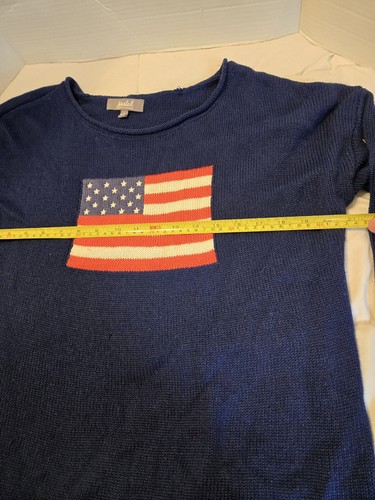 Marled Reunited L Sweater Slits Pullover Red USA Embroidery Navy Blue Thigh Knit - Picture 5 of 7