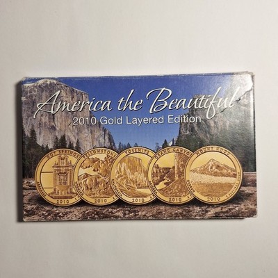 America the Beautiful 2010 Gold Layered Quarter Set Hot Springs Yellowstone