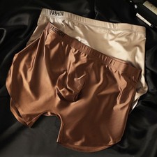 Men Seamless Satin-like Ice Silk Boxers Panties Breathable Elastic Shorts UK