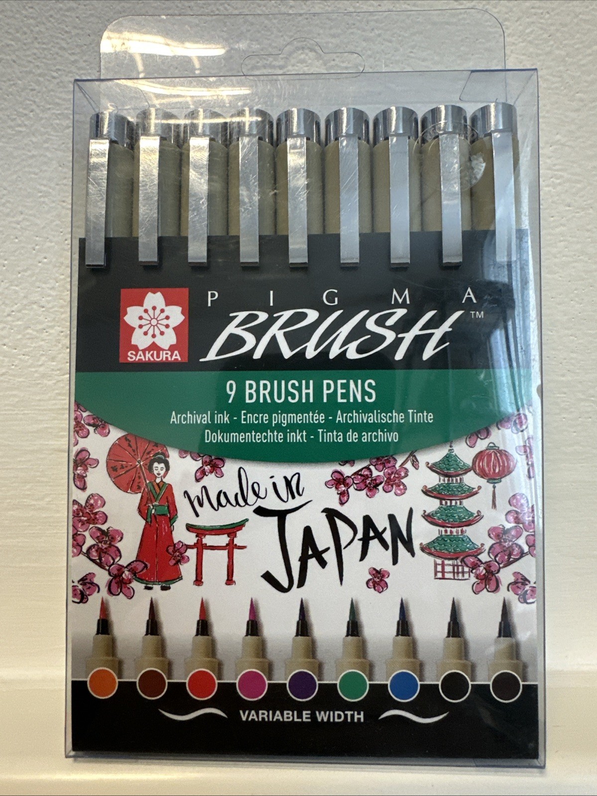 Sakura Pigma Micron Brush Pens Set of 9 Colours - Graphic Artist Manga Cartoons