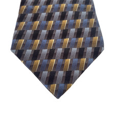 Van Heusen Tie Mens Blue Gold Gray Geometric Pattern Neckwear Business