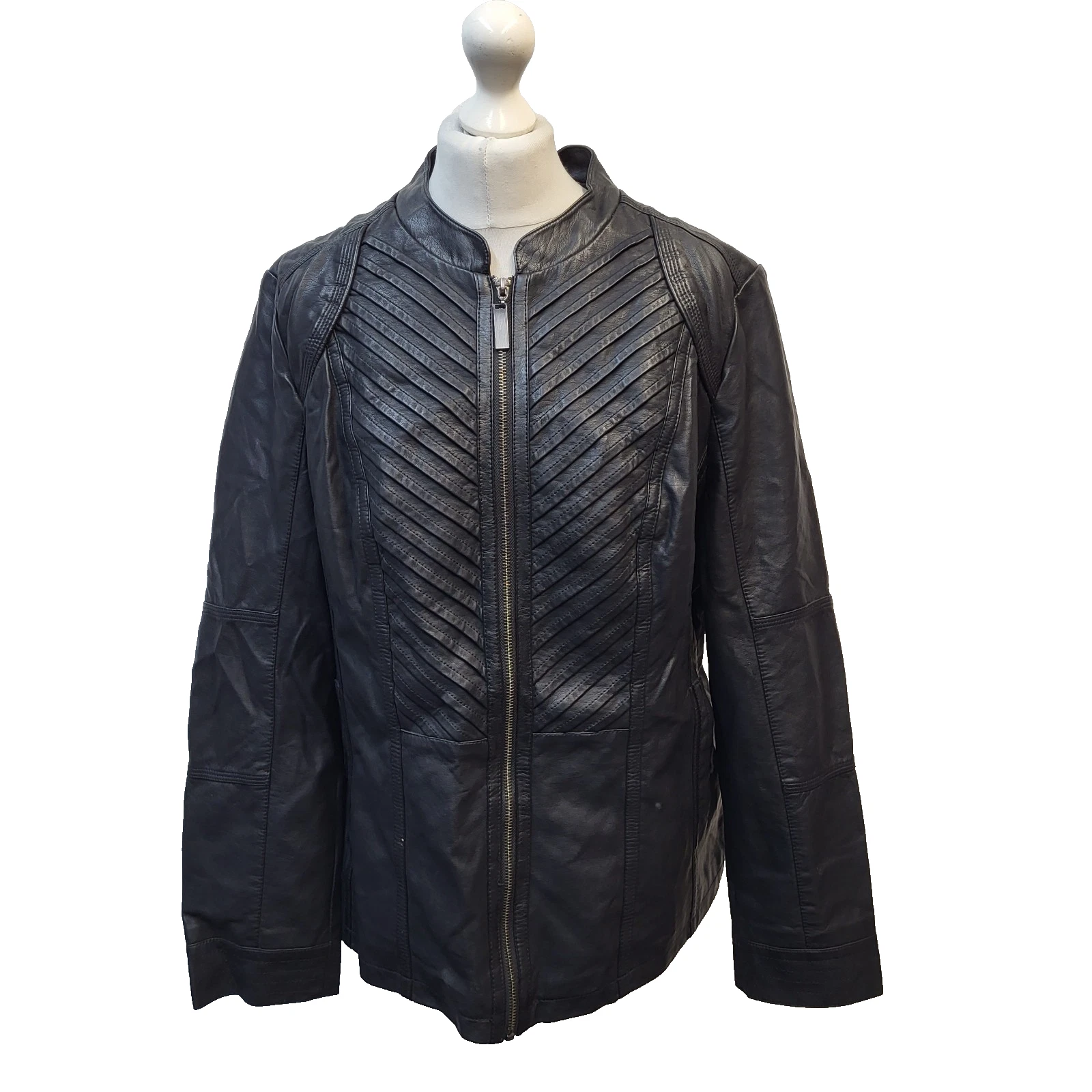 Stolen Heart Leather Jacket Black Zipped Uk Women's Size 20 M528