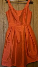 Alfred Sung Canadian Designer Retro Orange Satin Short Dress Size S with Pockets