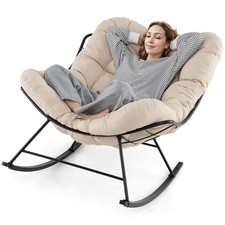 COSTWAY Indoor Outdoor Rocking Chair Oversized Egg Papasan Chair-Beige