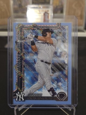 2025 Topps Holiday - Jasson Dominguez #H10 Holiday Light Blue & White Glitter