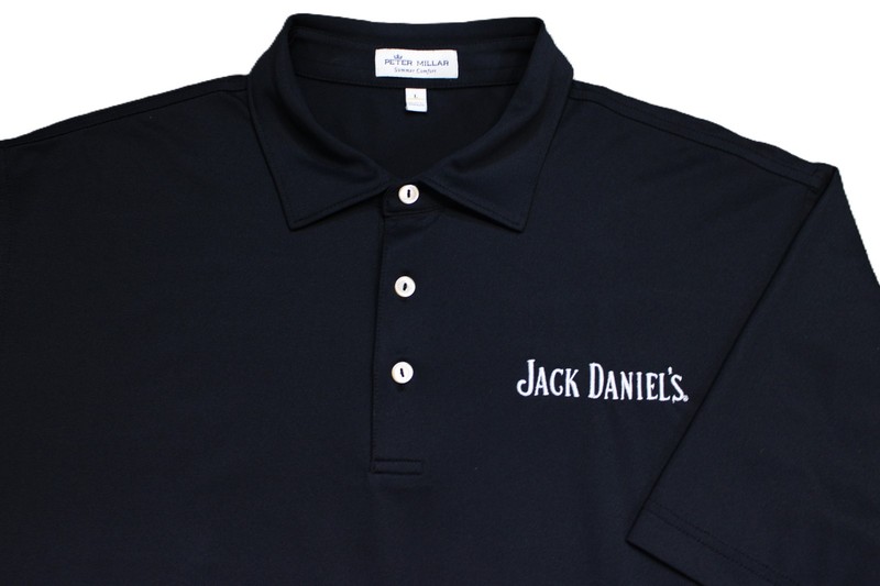 PETER MILLAR STRETCH POLY SPANDEX GOLF SHIRT--L-JACK DANIELS--SUPER QUALITY!!!