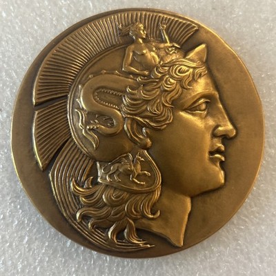 Großes Bronzemedaillon - griechisches 2 Stater Münzdesign - Athene, Sheila & Griffon