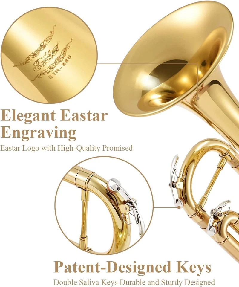 Easy-to-Play Bb Brass Trumpet Set with 7C Mouthpiece, Hard Case & Cleaning Tools - Image 4 of 4