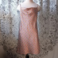 Retro Style Orange Geometric Print Mini Slip Dress Sz Small Summer Festival