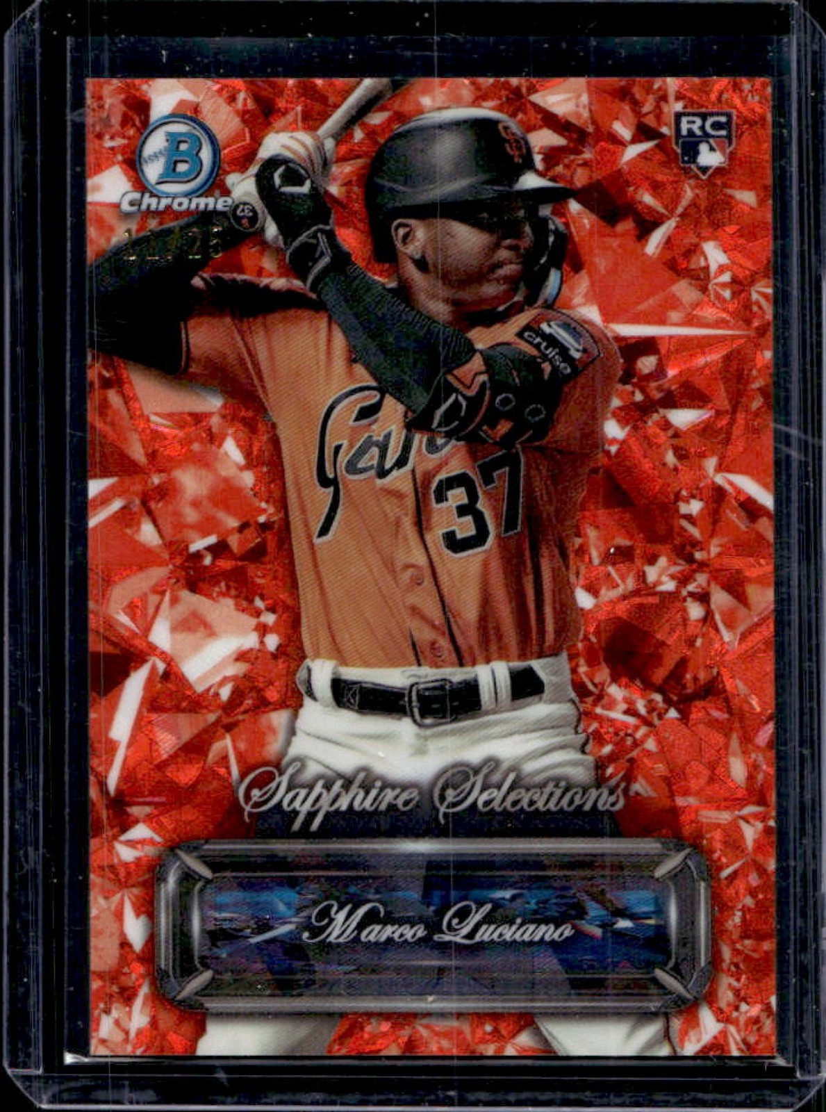 2024 Bowman Sapphire Marco Luciano Selections RC Orange Refractor #/25 Giants