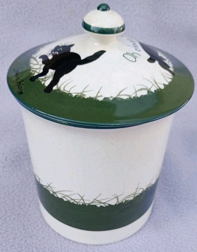 LOUIS WAIN BRISTOL WARE POTTERY JAM SUGAR? POT AND LID CRAZING BUT COMPLETE Cats - Picture 2 of 9