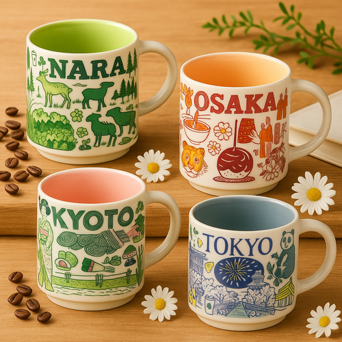 STARBUCKS JAPAN KYOTO/OSAKA/NARA/TOKYO Set of 4 Been There Coffee Mug 414ml/14oz - Picture 1 of 5