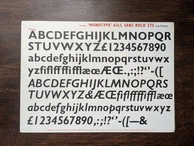Monotype Gill Sans Bold 275 Antique Typography Sheet A4