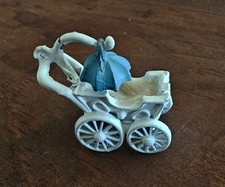 Vintage Metal Baby Carriage Mini Stroller Pram White  Blue Detachable Umbrella